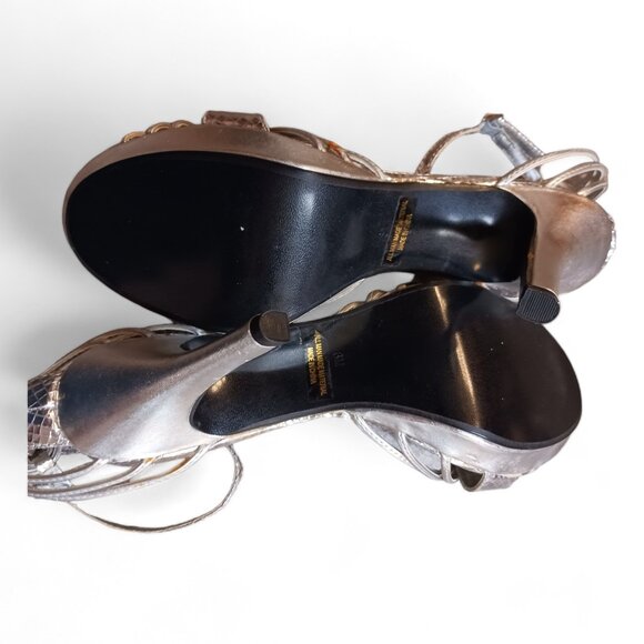 NWOT Touch Ups Silver Vegan Platform Open Toe Heels Size 8M - Picture 9 of 11